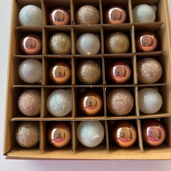 25 Mini Glass Christmas Ornaments Rose Gold White Shiny & Glitter Opalescent - Picture 2 of 10